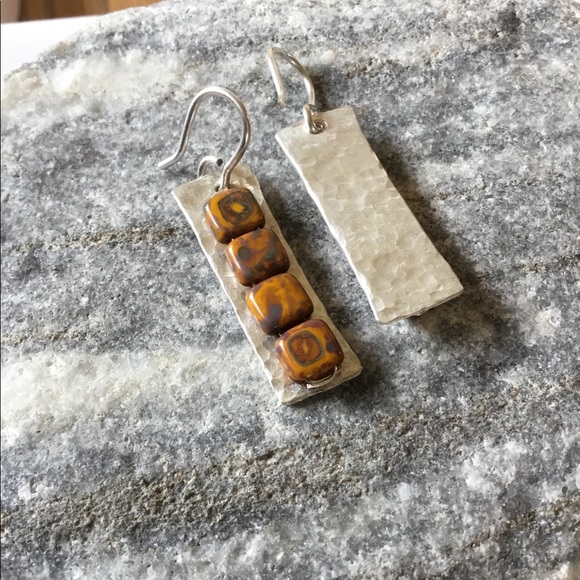 Miuki Beads On Hammered .999 fine silver Earrings - Picture 3 of 8